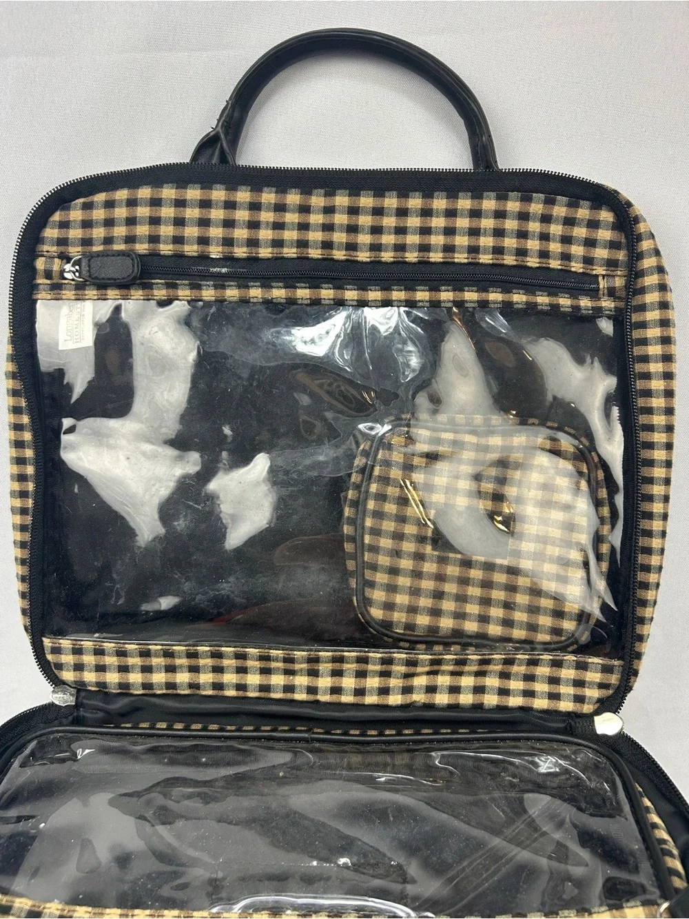 Longaberger Black and Beige Gingham Cosmetic Travel Case